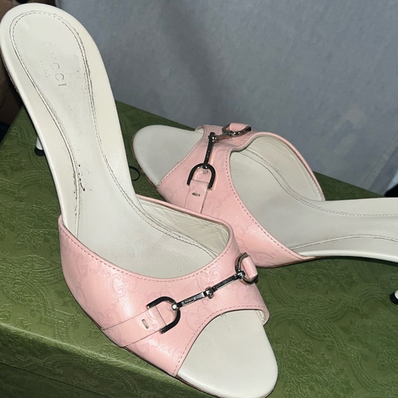 Gucci Authentic Horse-bit Accent GG Pink Kitten Heels - Picture 1 of 5